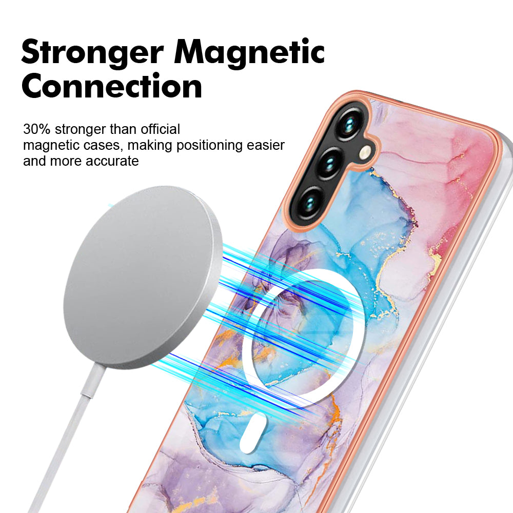YB IMD Series-19 for Samsung Galaxy A34 5G 2.0mm TPU Electroplating Cover Magnetic IMD Pattern Phone Case - Marble Blue