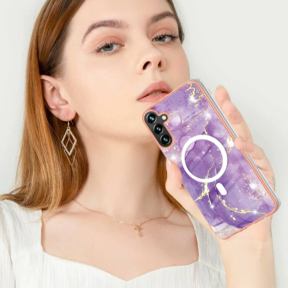 YB IMD Series-19 for Samsung Galaxy A54 5G Electroplated IMD Magnetic Phone Case 2.0mm TPU Anti-scratch Cover - Purple