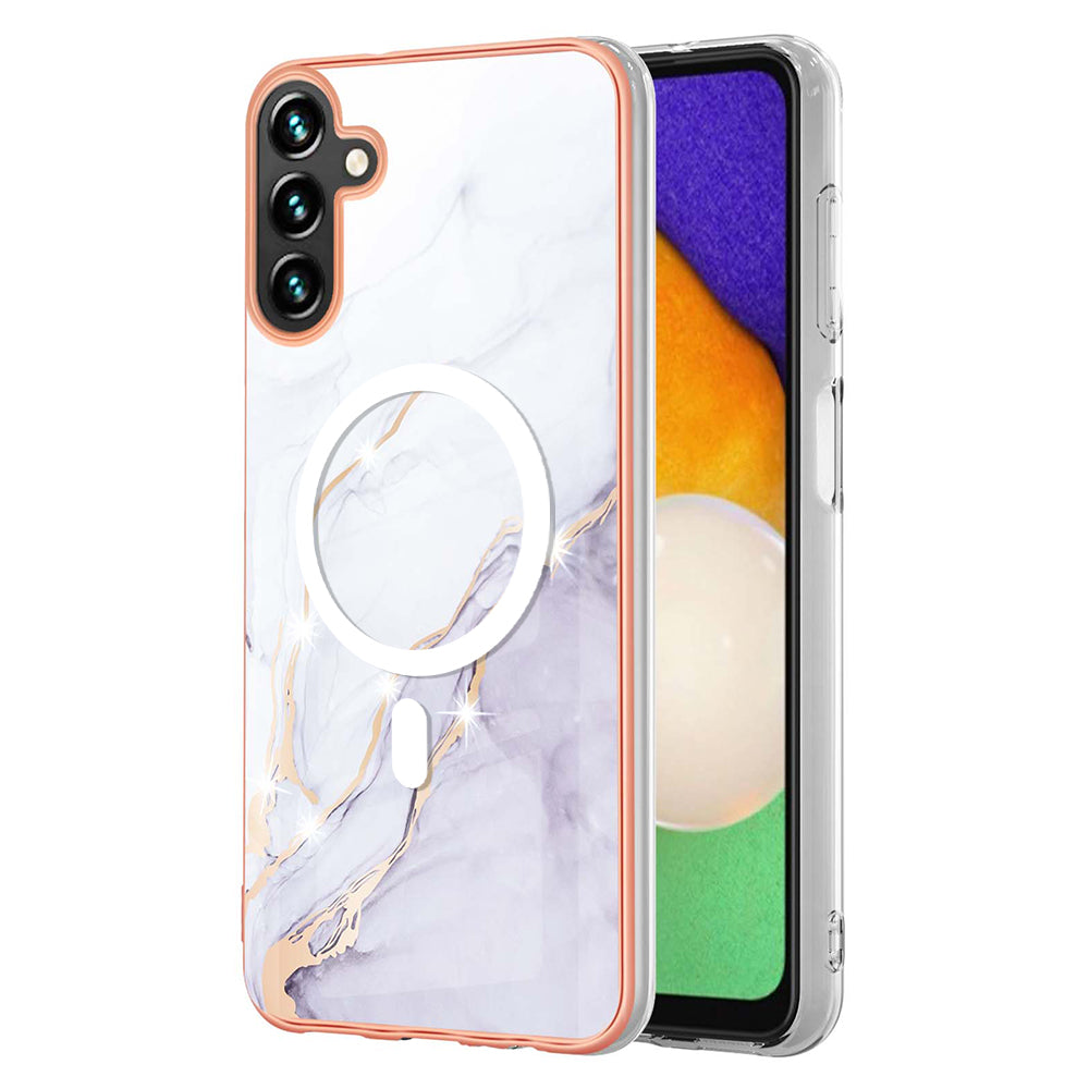 YB IMD Series-19 for Samsung Galaxy A54 5G Electroplated IMD Magnetic Phone Case 2.0mm TPU Anti-scratch Cover - White