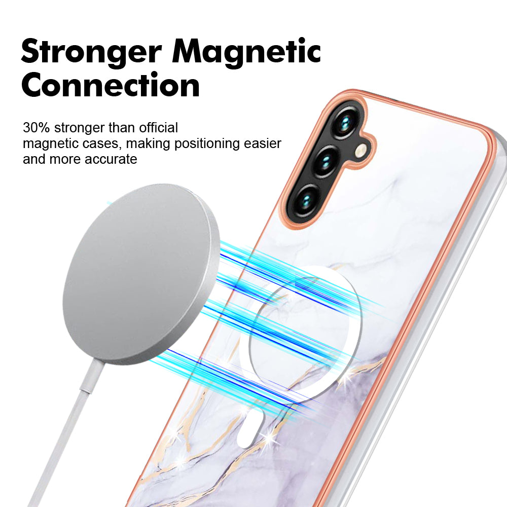 YB IMD Series-19 for Samsung Galaxy A54 5G Electroplated IMD Magnetic Phone Case 2.0mm TPU Anti-scratch Cover - White
