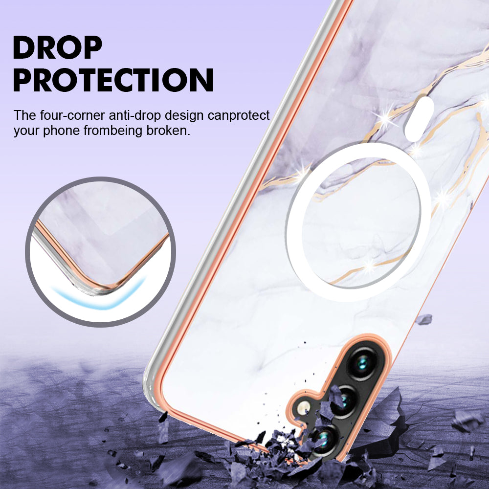 YB IMD Series-19 for Samsung Galaxy A54 5G Electroplated IMD Magnetic Phone Case 2.0mm TPU Anti-scratch Cover - White