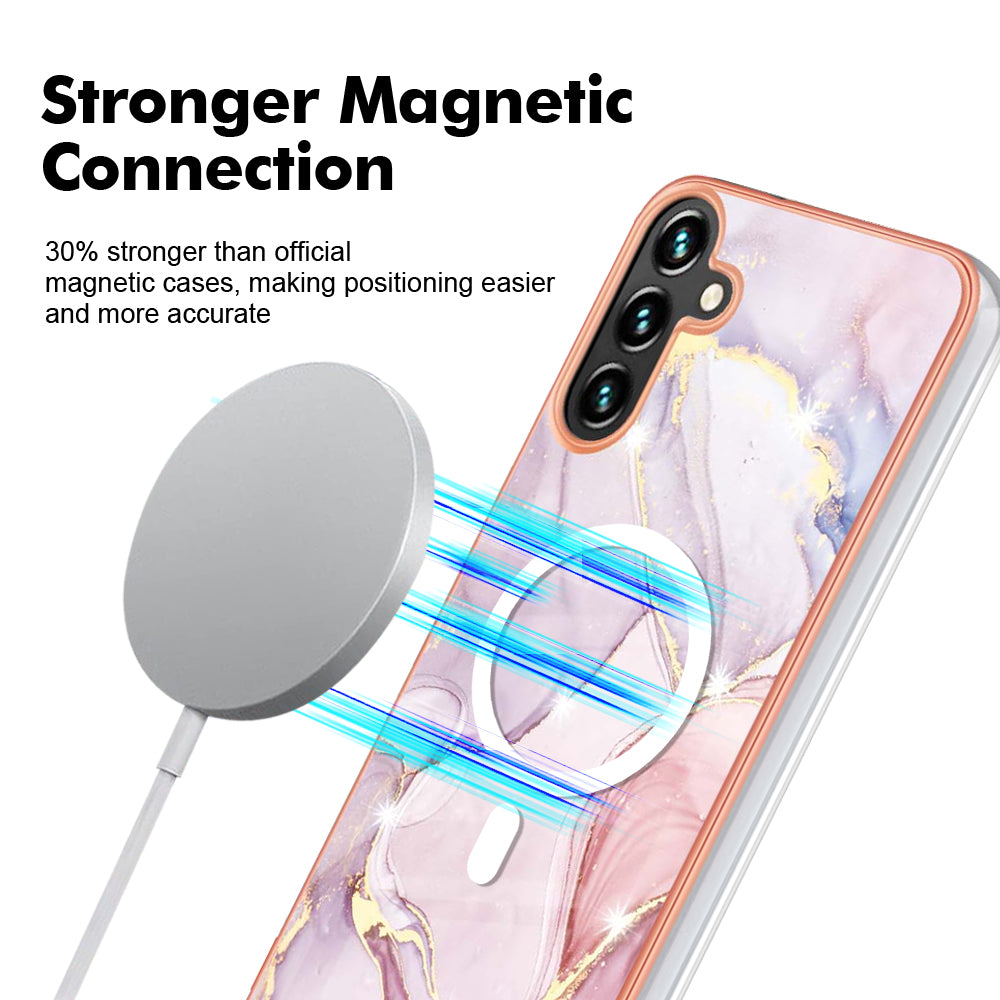 YB IMD Series-19 for Samsung Galaxy A54 5G Electroplated IMD Magnetic Phone Case 2.0mm TPU Anti-scratch Cover - Rose Gold