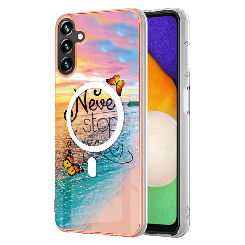 YB IMD Series-19 for Samsung Galaxy A54 5G Electroplated IMD Magnetic Phone Case 2.0mm TPU Anti-scratch Cover - Never Stop Dreaming