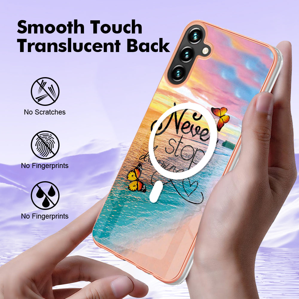 YB IMD Series-19 for Samsung Galaxy A54 5G Electroplated IMD Magnetic Phone Case 2.0mm TPU Anti-scratch Cover - Never Stop Dreaming