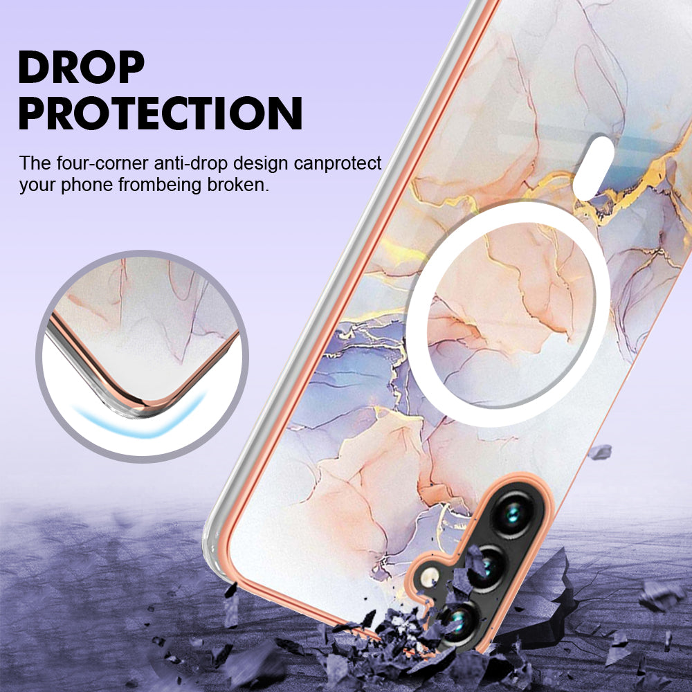 YB IMD Series-19 for Samsung Galaxy A54 5G Electroplated IMD Magnetic Phone Case 2.0mm TPU Anti-scratch Cover - Marble White