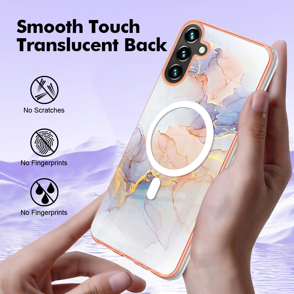 YB IMD Series-19 for Samsung Galaxy A54 5G Electroplated IMD Magnetic Phone Case 2.0mm TPU Anti-scratch Cover - Marble White