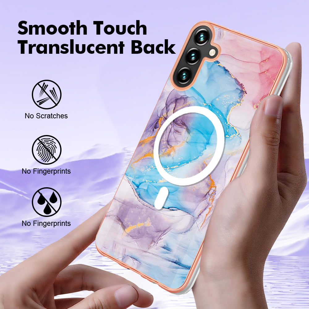 YB IMD Series-19 for Samsung Galaxy A54 5G Electroplated IMD Magnetic Phone Case 2.0mm TPU Anti-scratch Cover - Marble Blue