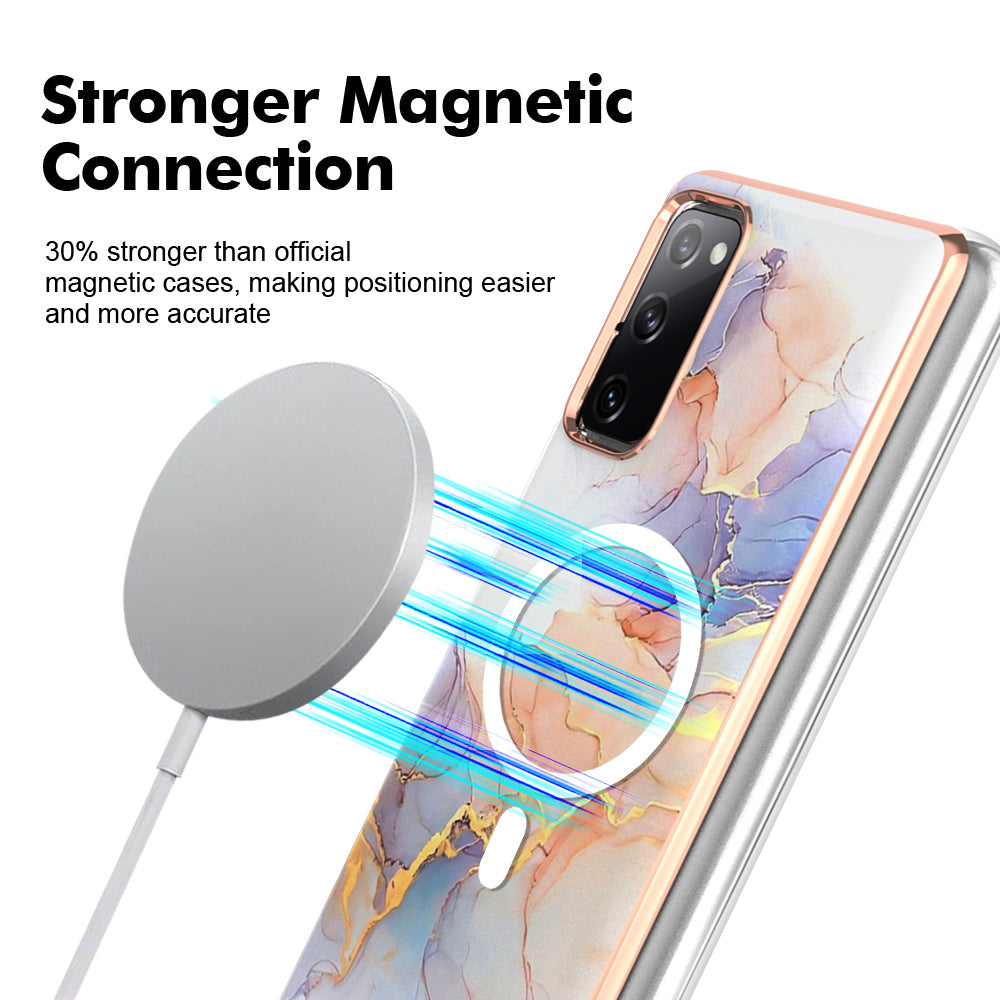 YB IMD Series-19 for Samsung Galaxy S20 FE 4G / S20 FE 5G / S20 Lite / S20 FE 2022 Magnetic IMD Case 2.0mm TPU Phone Cover - Marble White