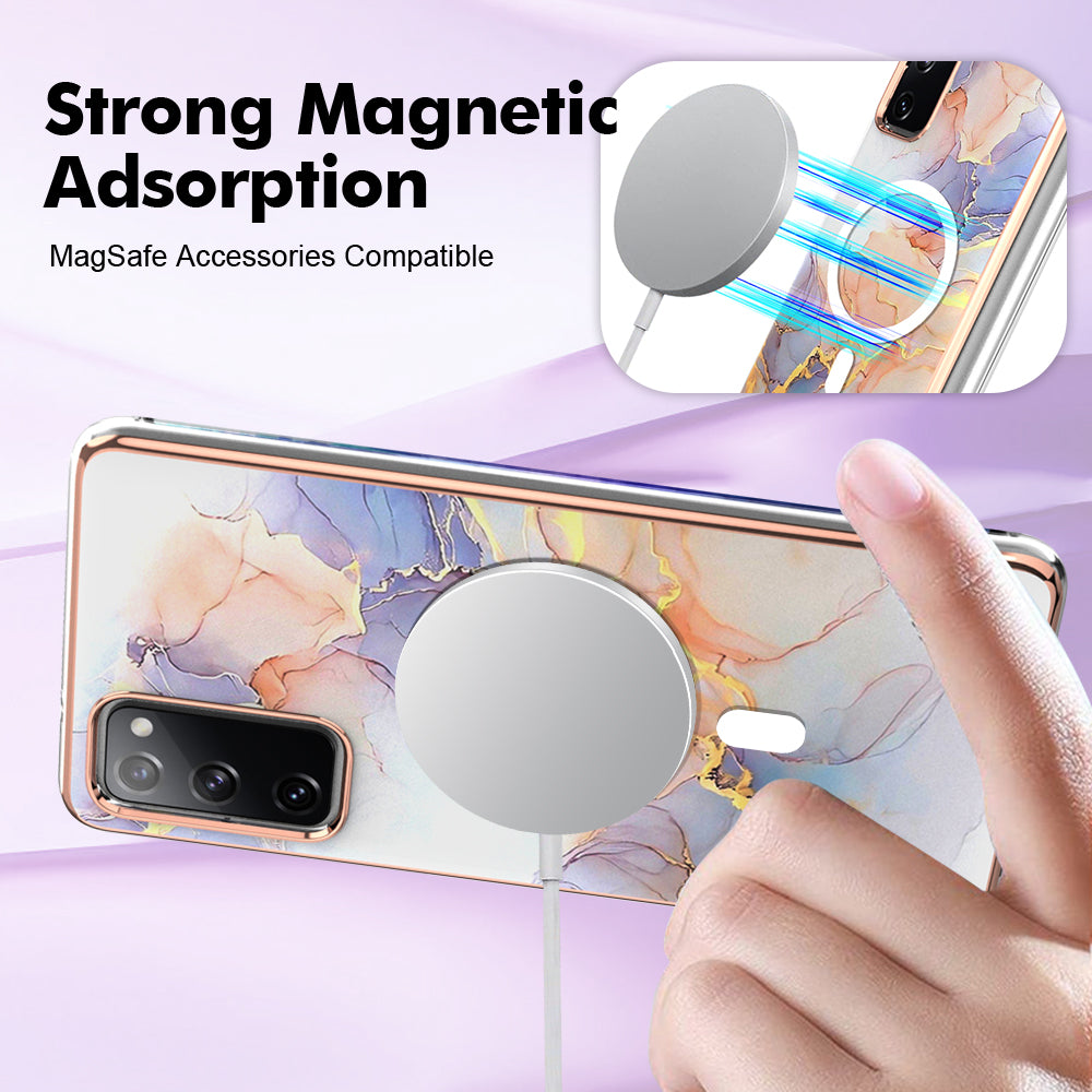 YB IMD Series-19 for Samsung Galaxy S20 FE 4G / S20 FE 5G / S20 Lite / S20 FE 2022 Magnetic IMD Case 2.0mm TPU Phone Cover - Marble White