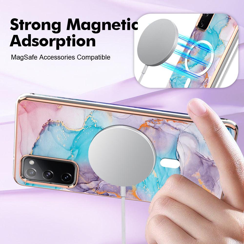 YB IMD Series-19 for Samsung Galaxy S20 FE 4G / S20 FE 5G / S20 Lite / S20 FE 2022 Magnetic IMD Case 2.0mm TPU Phone Cover - Marble Blue