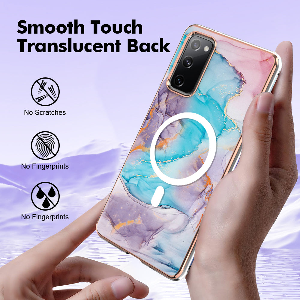 YB IMD Series-19 for Samsung Galaxy S20 FE 4G / S20 FE 5G / S20 Lite / S20 FE 2022 Magnetic IMD Case 2.0mm TPU Phone Cover - Marble Blue