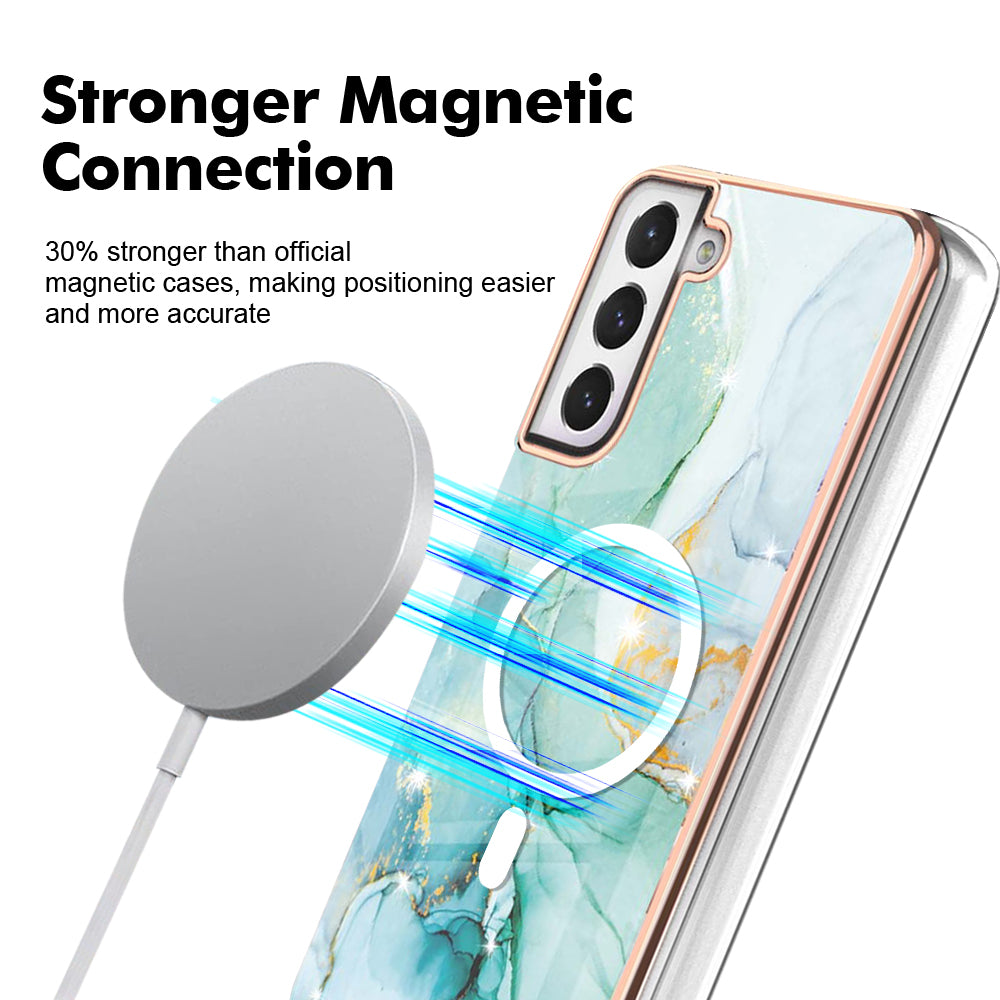 YB IMD Series-19 for Samsung Galaxy S21 FE 5G Magnetic Phone Case 2.0mm TPU Electroplating Pattern IMD Cover - Green