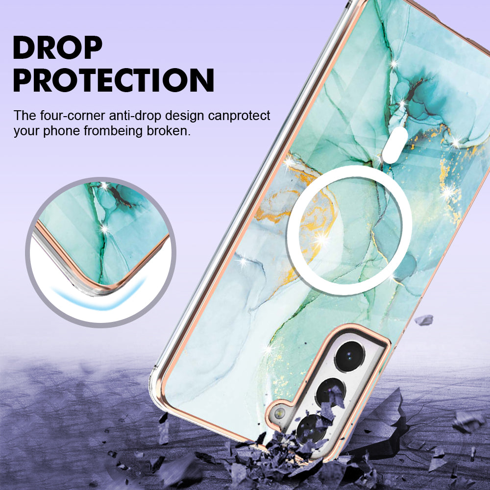 YB IMD Series-19 for Samsung Galaxy S21 FE 5G Magnetic Phone Case 2.0mm TPU Electroplating Pattern IMD Cover - Green