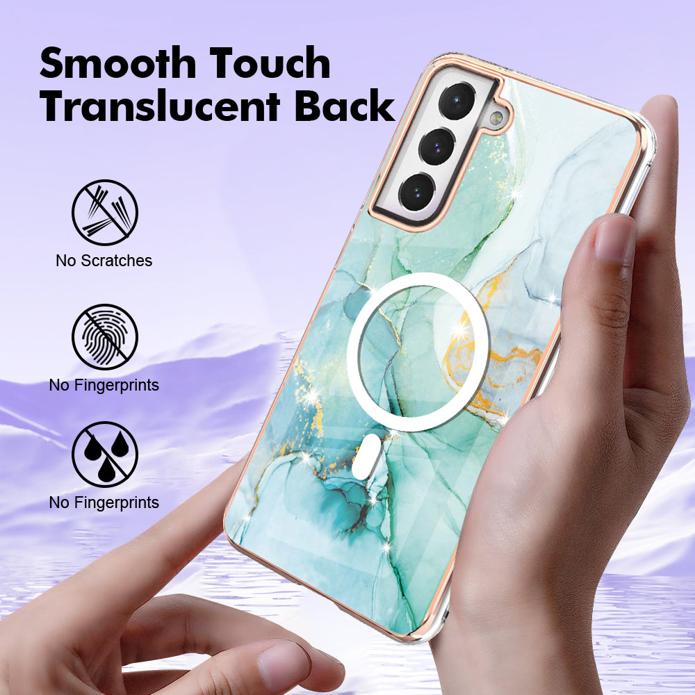 YB IMD Series-19 for Samsung Galaxy S21 FE 5G Magnetic Phone Case 2.0mm TPU Electroplating Pattern IMD Cover - Green