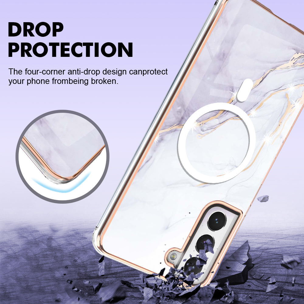 YB IMD Series-19 for Samsung Galaxy S21 FE 5G Magnetic Phone Case 2.0mm TPU Electroplating Pattern IMD Cover - White