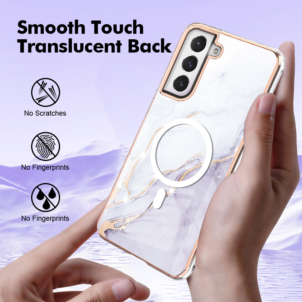 YB IMD Series-19 for Samsung Galaxy S21 FE 5G Magnetic Phone Case 2.0mm TPU Electroplating Pattern IMD Cover - White