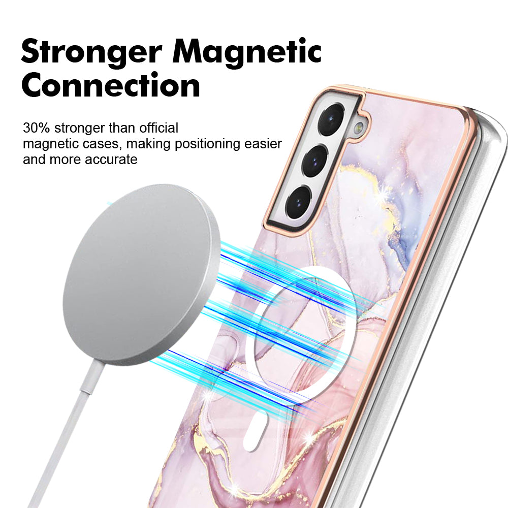 YB IMD Series-19 for Samsung Galaxy S21 FE 5G Magnetic Phone Case 2.0mm TPU Electroplating Pattern IMD Cover - Rose Gold