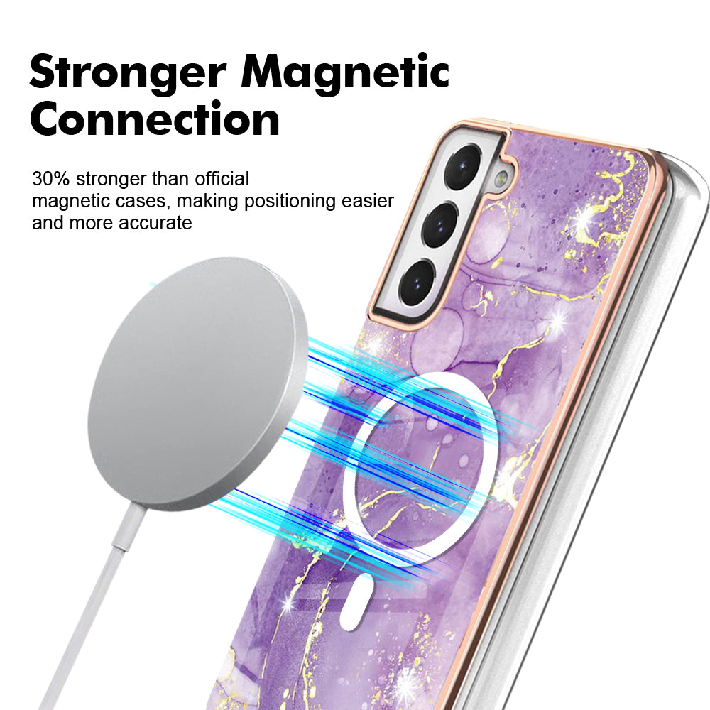 YB IMD Series-19 for Samsung Galaxy S21 FE 5G Magnetic Phone Case 2.0mm TPU Electroplating Pattern IMD Cover - Purple