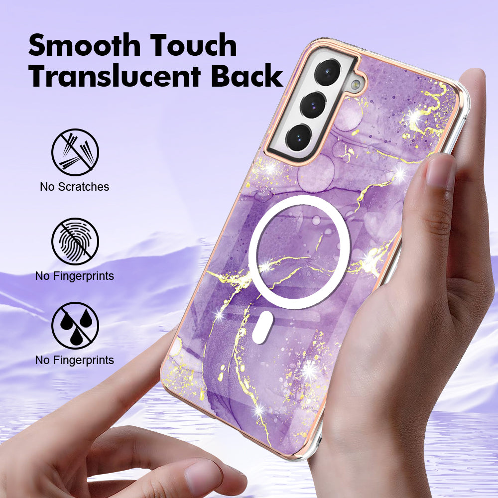 YB IMD Series-19 for Samsung Galaxy S21 FE 5G Magnetic Phone Case 2.0mm TPU Electroplating Pattern IMD Cover - Purple