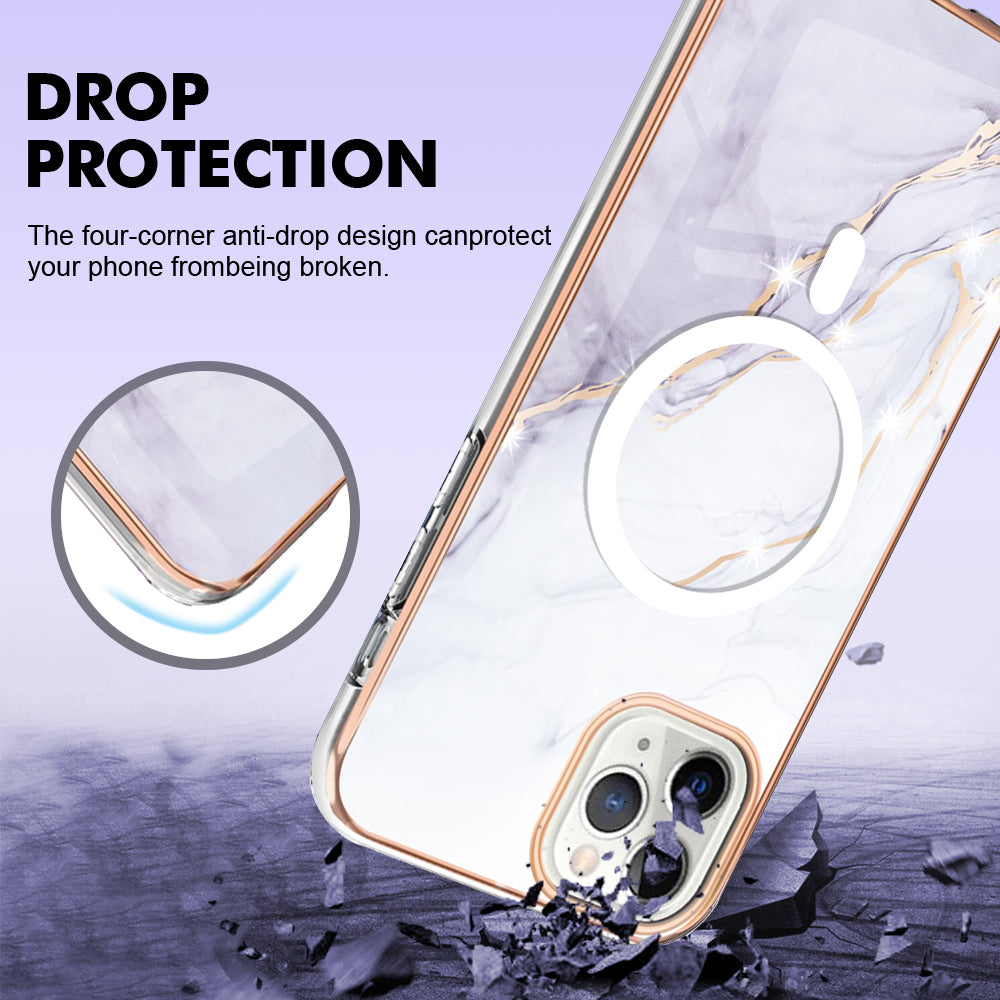 YB IMD Series-19 for iPhone 12 / 12 Pro Magnetic Case Compatible with Magsafe 2.0mm TPU Pattern Electroplating Phone Cover - White