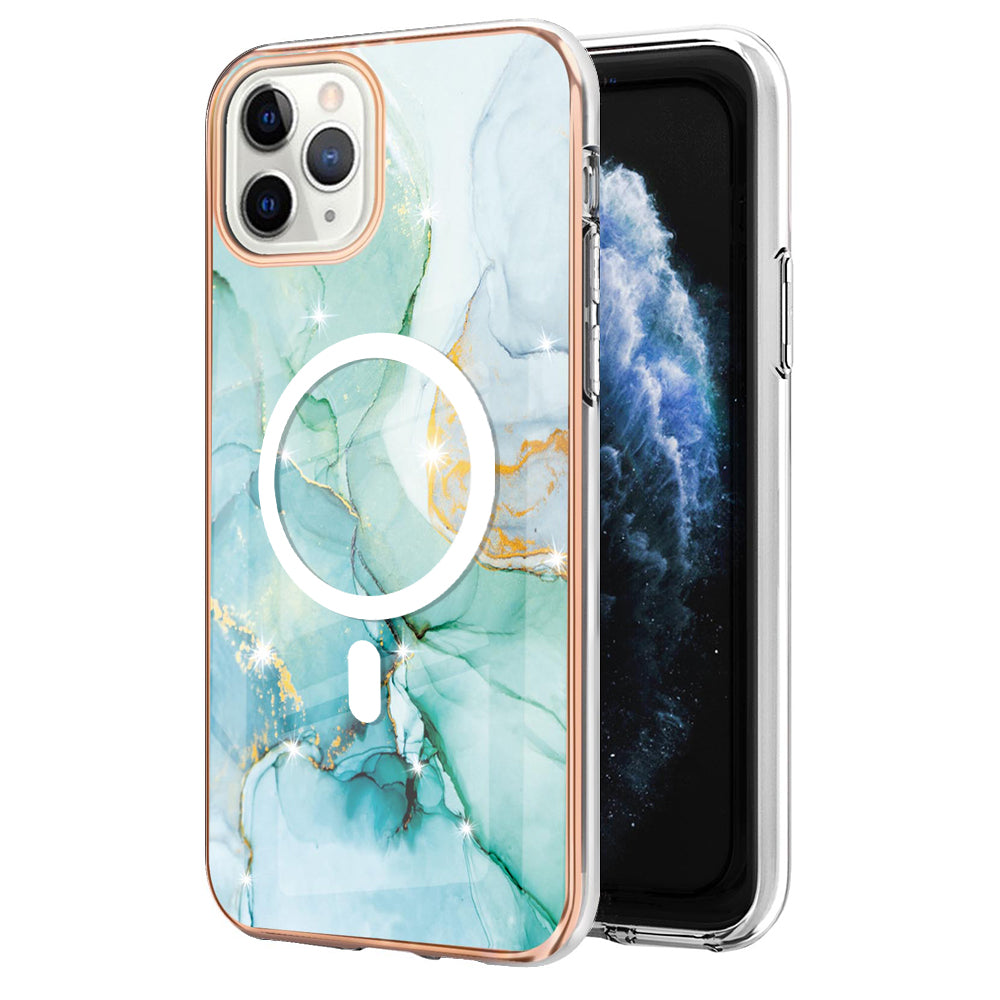 YB IMD Series-19 for iPhone 12 / 12 Pro Magnetic Case Compatible with Magsafe 2.0mm TPU Pattern Electroplating Phone Cover - Green