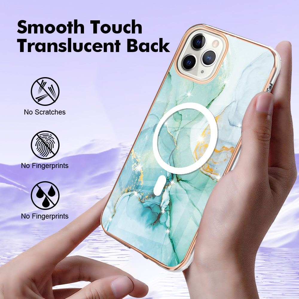 YB IMD Series-19 for iPhone 12 / 12 Pro Magnetic Case Compatible with Magsafe 2.0mm TPU Pattern Electroplating Phone Cover - Green
