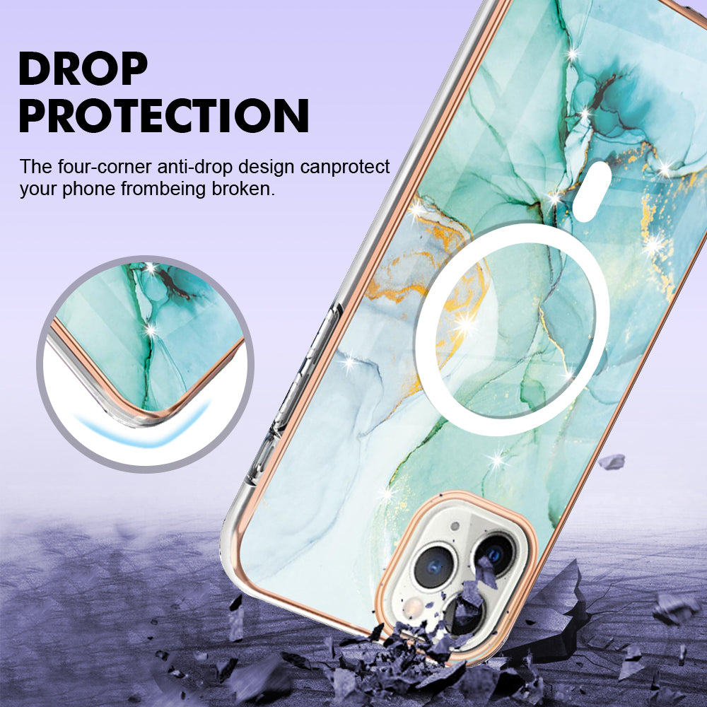 YB IMD Series-19 for iPhone 12 / 12 Pro Magnetic Case Compatible with Magsafe 2.0mm TPU Pattern Electroplating Phone Cover - Green