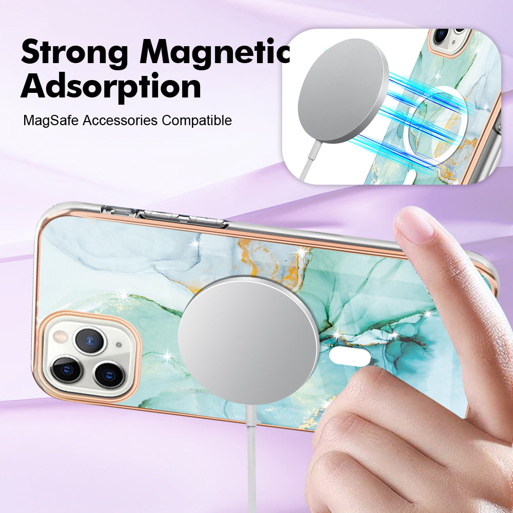 YB IMD Series-19 for iPhone 12 / 12 Pro Magnetic Case Compatible with Magsafe 2.0mm TPU Pattern Electroplating Phone Cover - Green