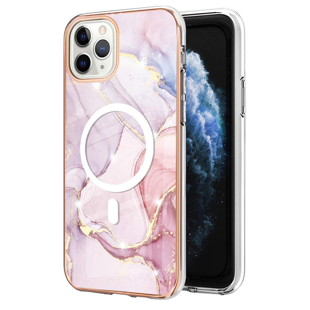 YB IMD Series-19 for iPhone 12 / 12 Pro Magnetic Case Compatible with Magsafe 2.0mm TPU Pattern Electroplating Phone Cover - Rose Gold