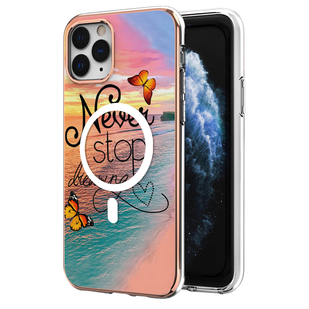 YB IMD Series-19 for iPhone 12 / 12 Pro Magnetic Case Compatible with Magsafe 2.0mm TPU Pattern Electroplating Phone Cover - Never Stop Dreaming