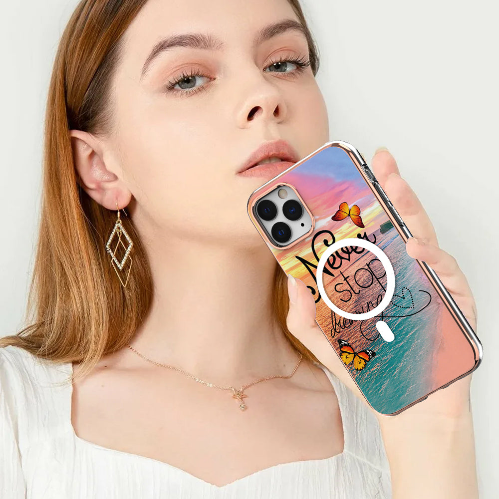 YB IMD Series-19 for iPhone 12 / 12 Pro Magnetic Case Compatible with Magsafe 2.0mm TPU Pattern Electroplating Phone Cover - Never Stop Dreaming