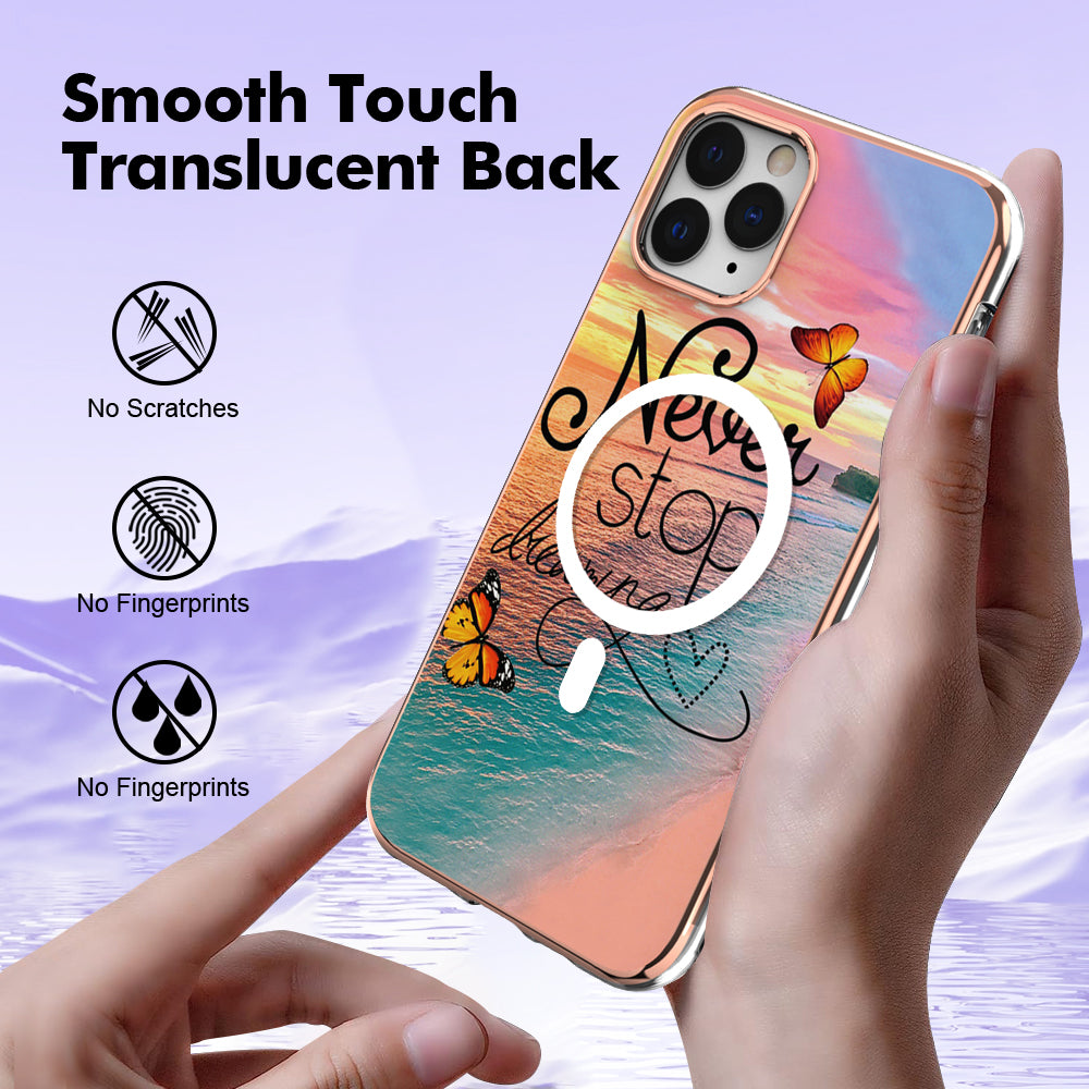 YB IMD Series-19 for iPhone 12 / 12 Pro Magnetic Case Compatible with Magsafe 2.0mm TPU Pattern Electroplating Phone Cover - Never Stop Dreaming
