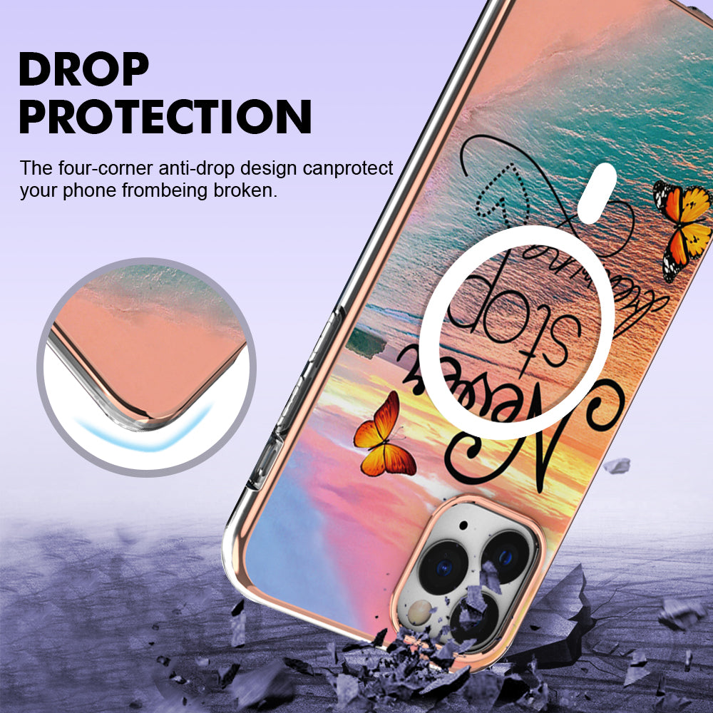 YB IMD Series-19 for iPhone 12 / 12 Pro Magnetic Case Compatible with Magsafe 2.0mm TPU Pattern Electroplating Phone Cover - Never Stop Dreaming