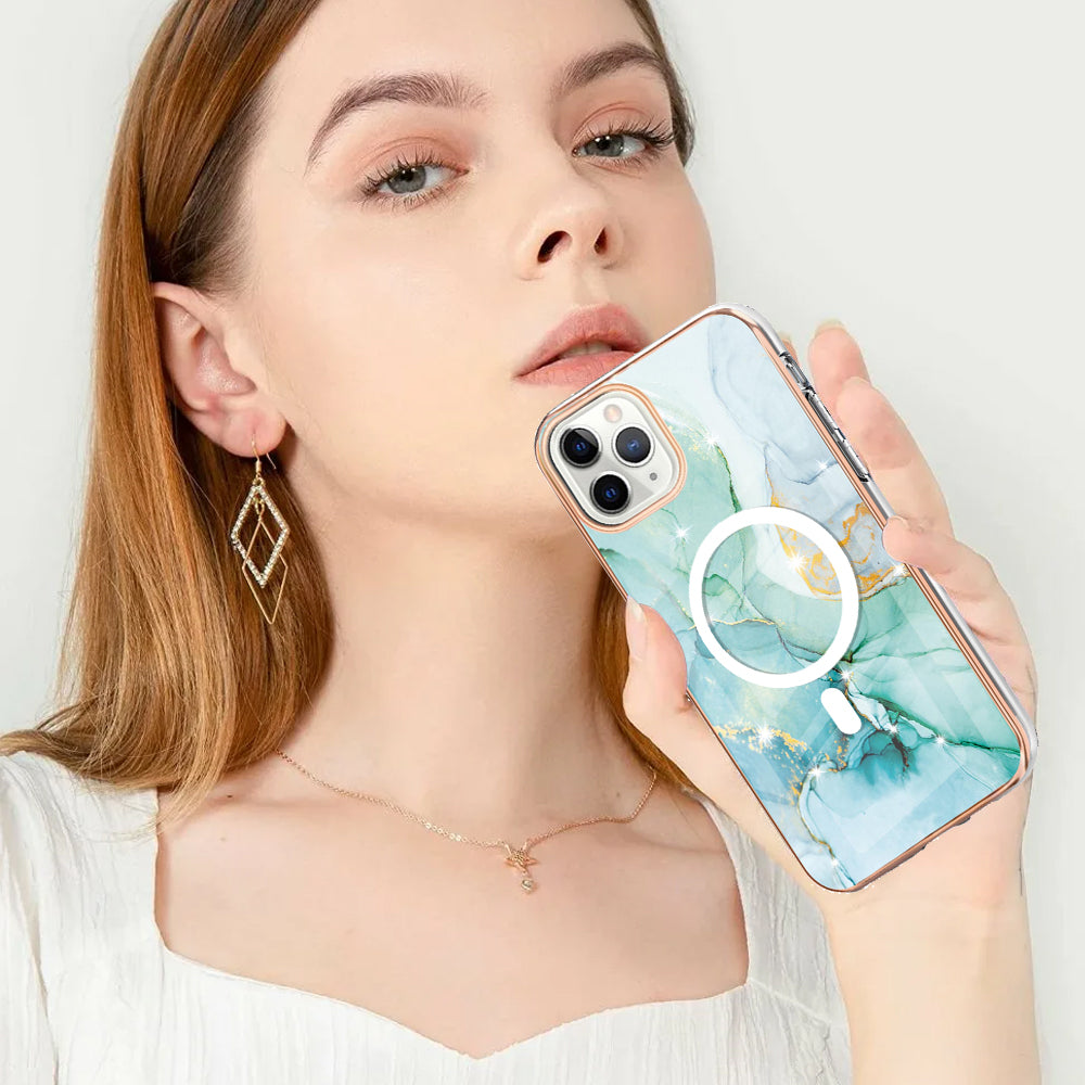 YB IMD Series-19 for iPhone 11 Pro IMD Pattern Magnetic Case TPU 2.0mm Phone Cover Compatible with MagSafe - Green