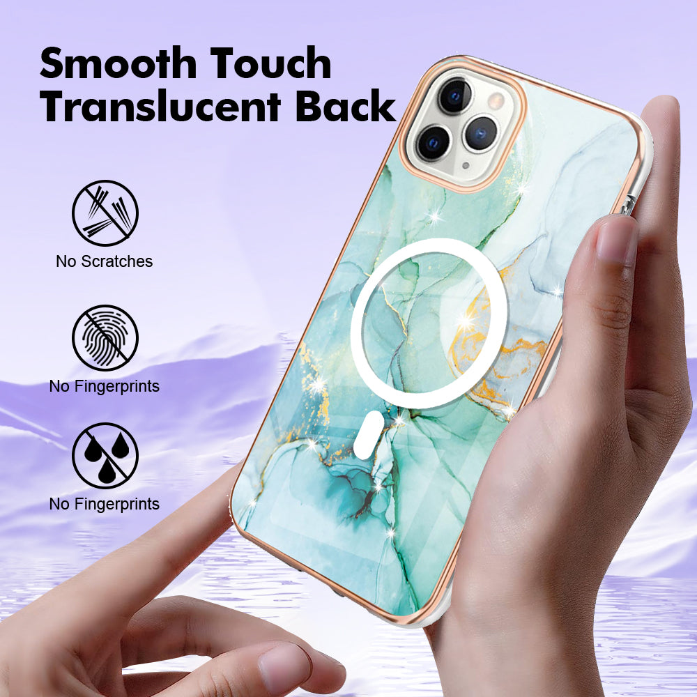 YB IMD Series-19 for iPhone 11 Pro IMD Pattern Magnetic Case TPU 2.0mm Phone Cover Compatible with MagSafe - Green