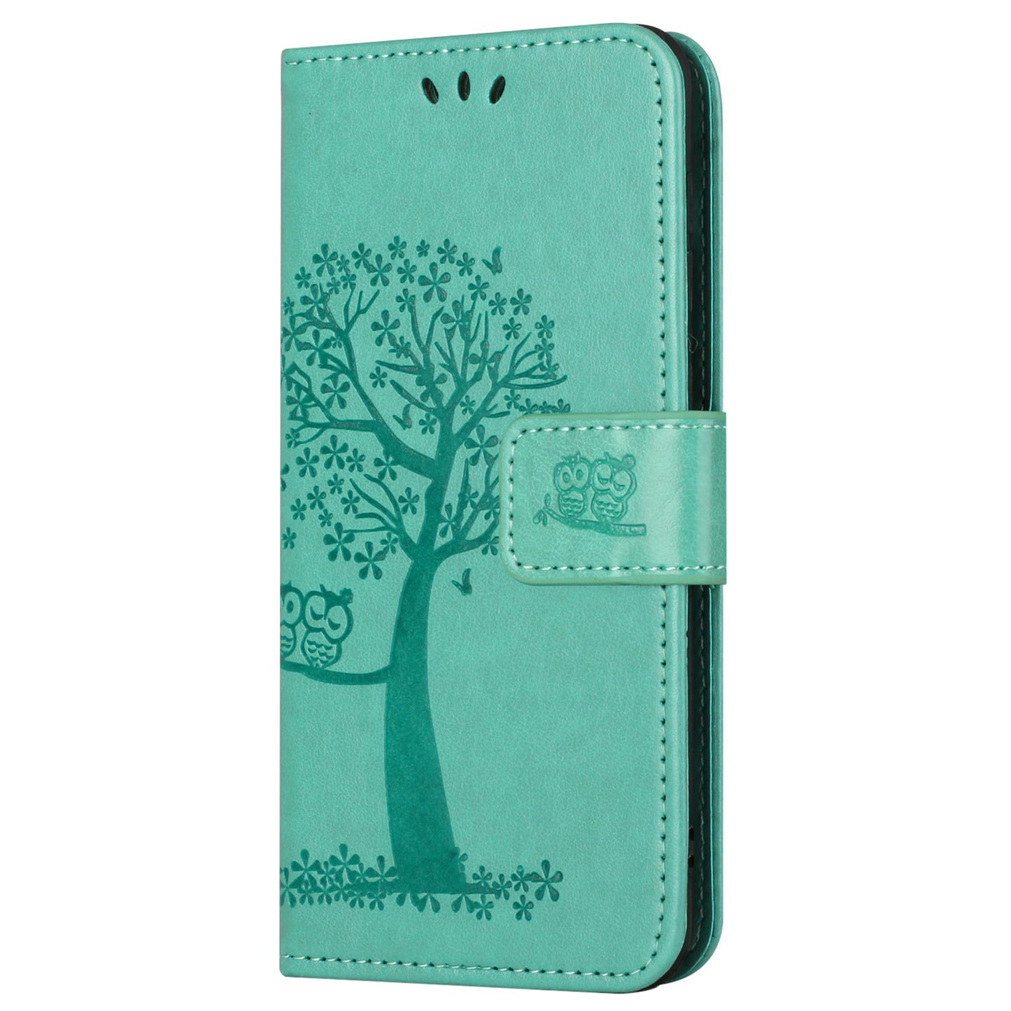 Uniqkart for Xiaomi Redmi 12 4G Owl Tree Imprinted Wallet Case PU Leather Stand Phone Cover - Cyan
