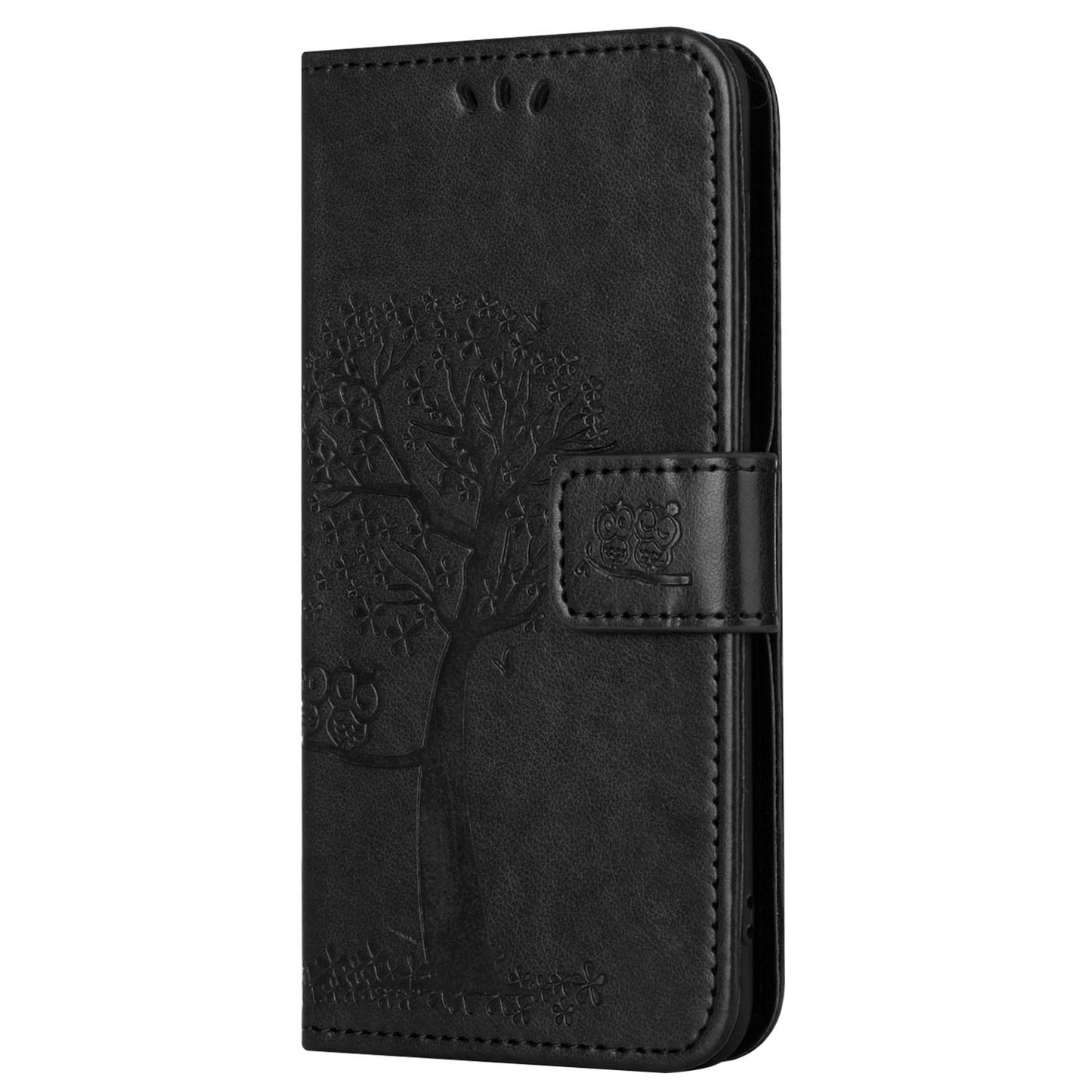 Uniqkart for Xiaomi Redmi 12 4G Owl Tree Imprinted Wallet Case PU Leather Stand Phone Cover - Black