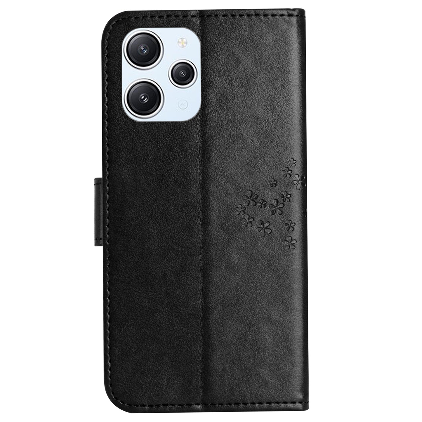 Uniqkart for Xiaomi Redmi 12 4G Owl Tree Imprinted Wallet Case PU Leather Stand Phone Cover - Black