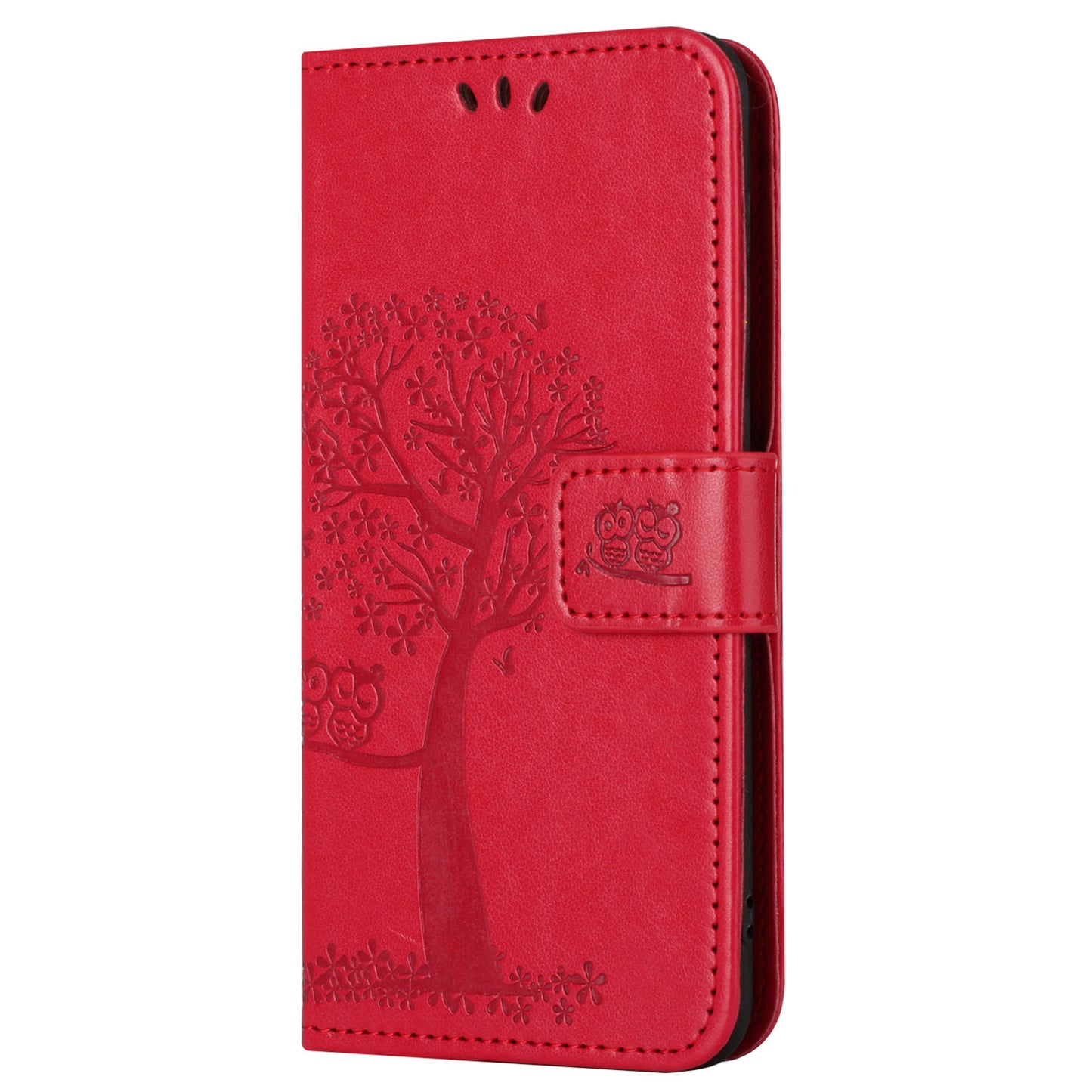 Uniqkart for Xiaomi Redmi 12 4G Owl Tree Imprinted Wallet Case PU Leather Stand Phone Cover - Red