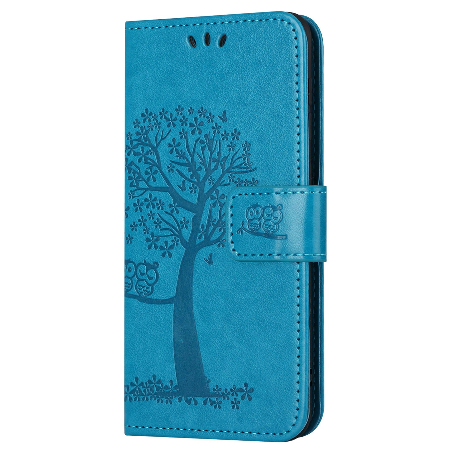 Uniqkart for Xiaomi Redmi 12 4G Owl Tree Imprinted Wallet Case PU Leather Stand Phone Cover - Blue
