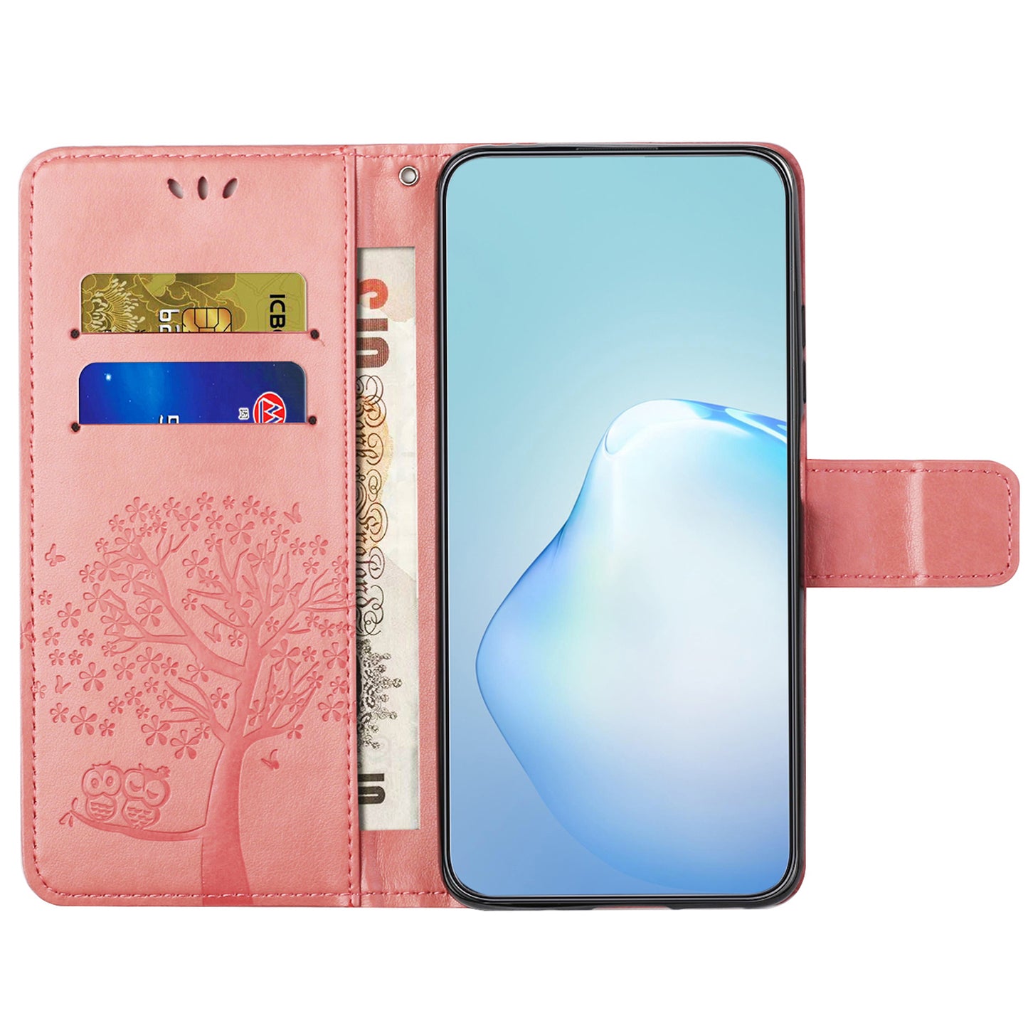 Uniqkart for Xiaomi Redmi 12 4G Owl Tree Imprinted Wallet Case PU Leather Stand Phone Cover - Pink