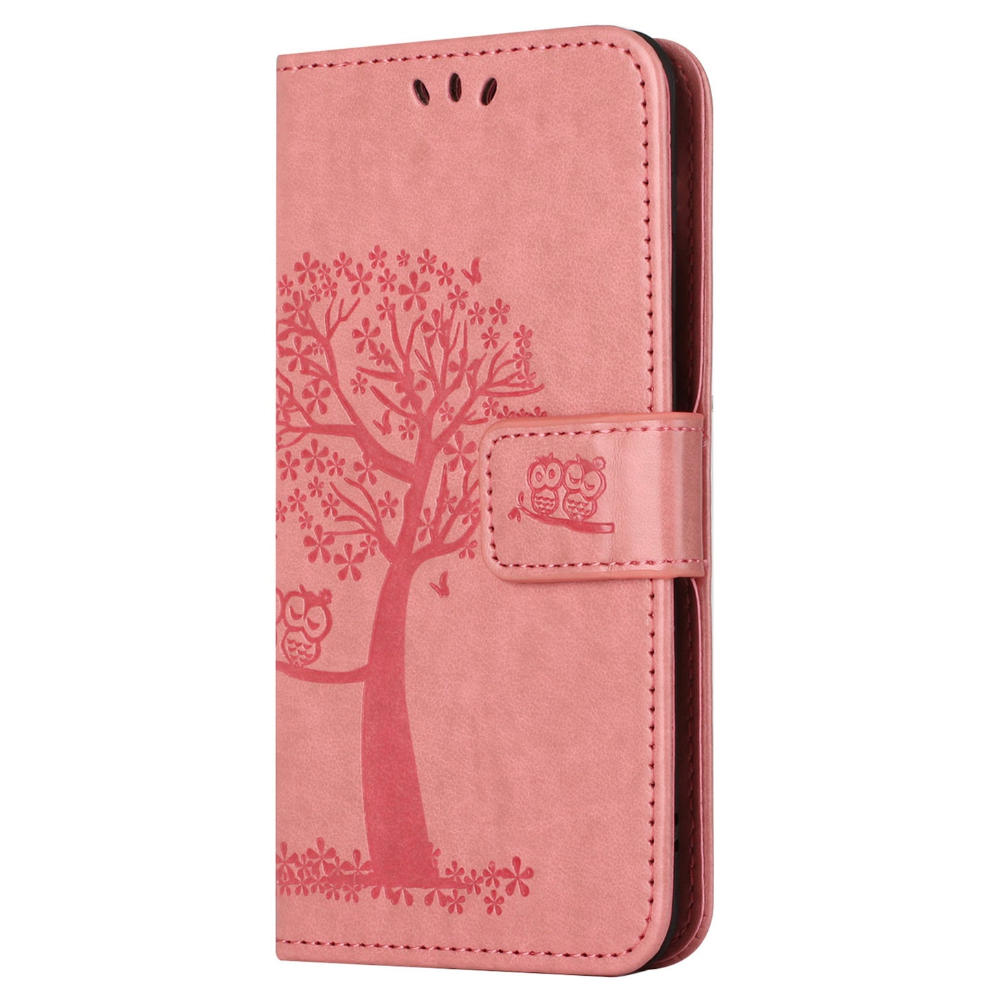 Uniqkart for Xiaomi Redmi 12 4G Owl Tree Imprinted Wallet Case PU Leather Stand Phone Cover - Pink