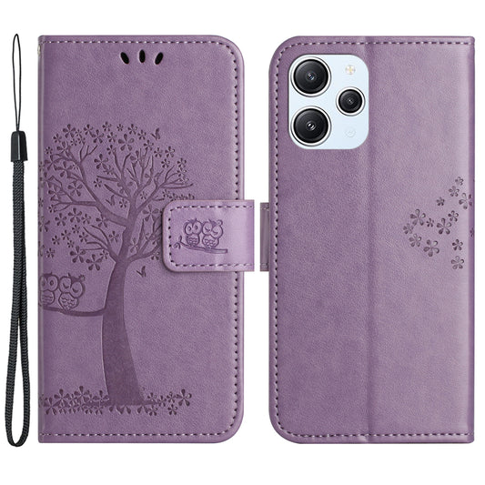 Uniqkart for Xiaomi Redmi 12 4G Owl Tree Imprinted Wallet Case PU Leather Stand Phone Cover - Purple