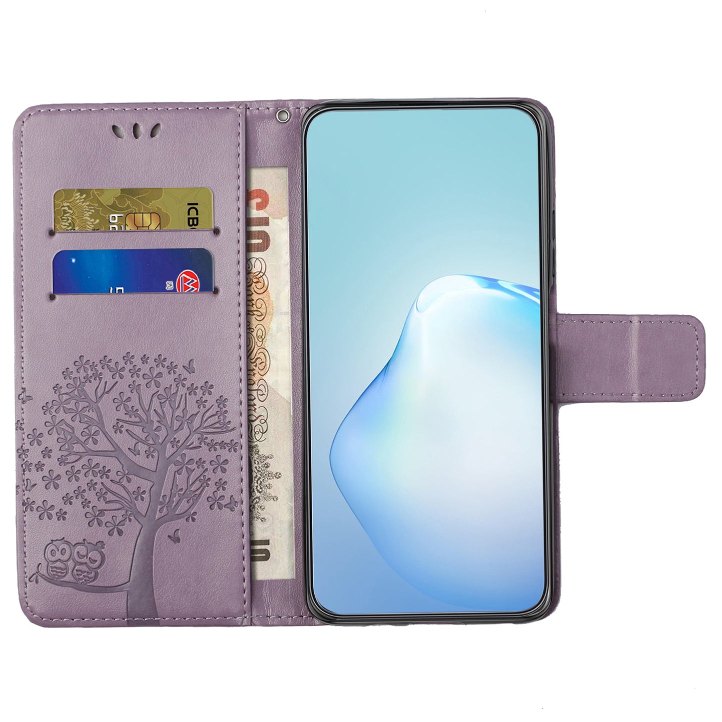 Uniqkart for Xiaomi Redmi 12 4G Owl Tree Imprinted Wallet Case PU Leather Stand Phone Cover - Purple