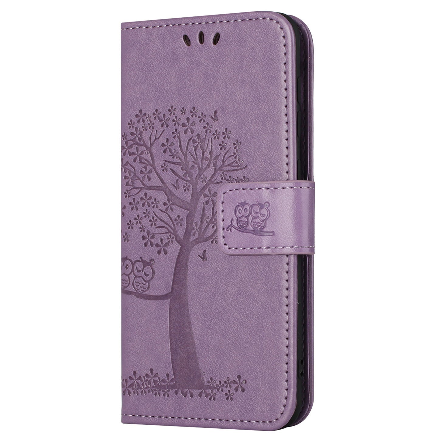 Uniqkart for Xiaomi Redmi 12 4G Owl Tree Imprinted Wallet Case PU Leather Stand Phone Cover - Purple