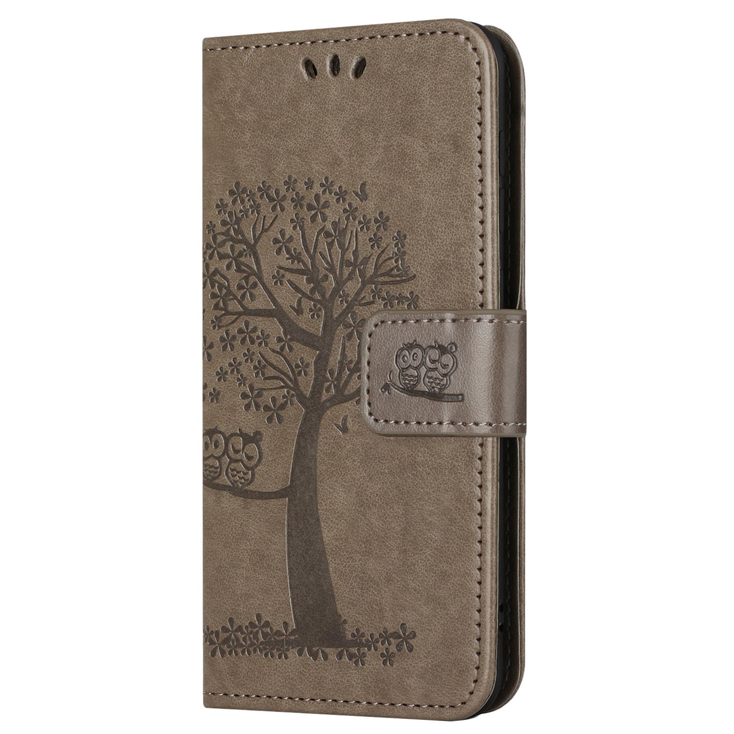 Uniqkart for Xiaomi Redmi 12 4G Owl Tree Imprinted Wallet Case PU Leather Stand Phone Cover - Grey