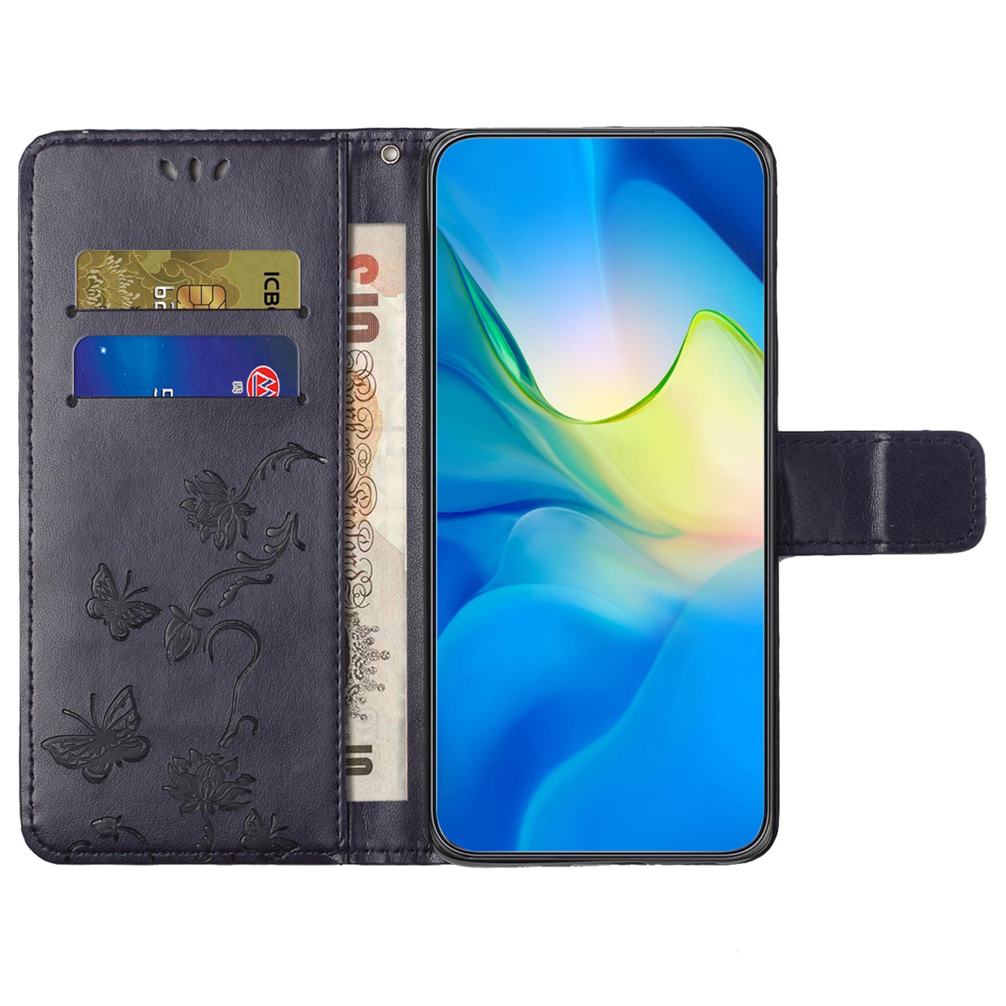 Uniqkart for Xiaomi Redmi 12 4G Wallet Stand Phone Case Butterfly Flower Imprinted PU Leather Cover - Dark Purple