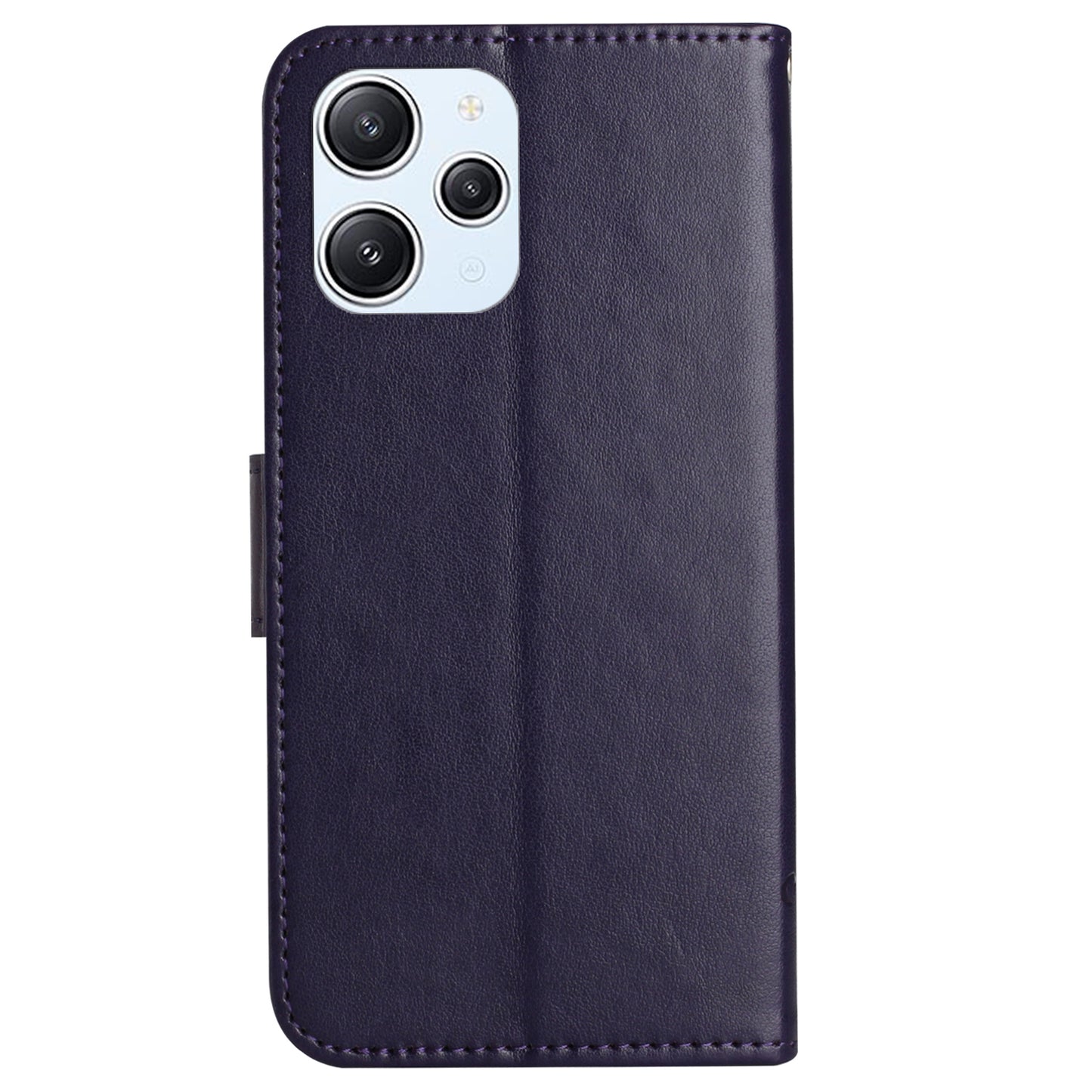 Uniqkart for Xiaomi Redmi 12 4G Wallet Stand Phone Case Butterfly Flower Imprinted PU Leather Cover - Dark Purple