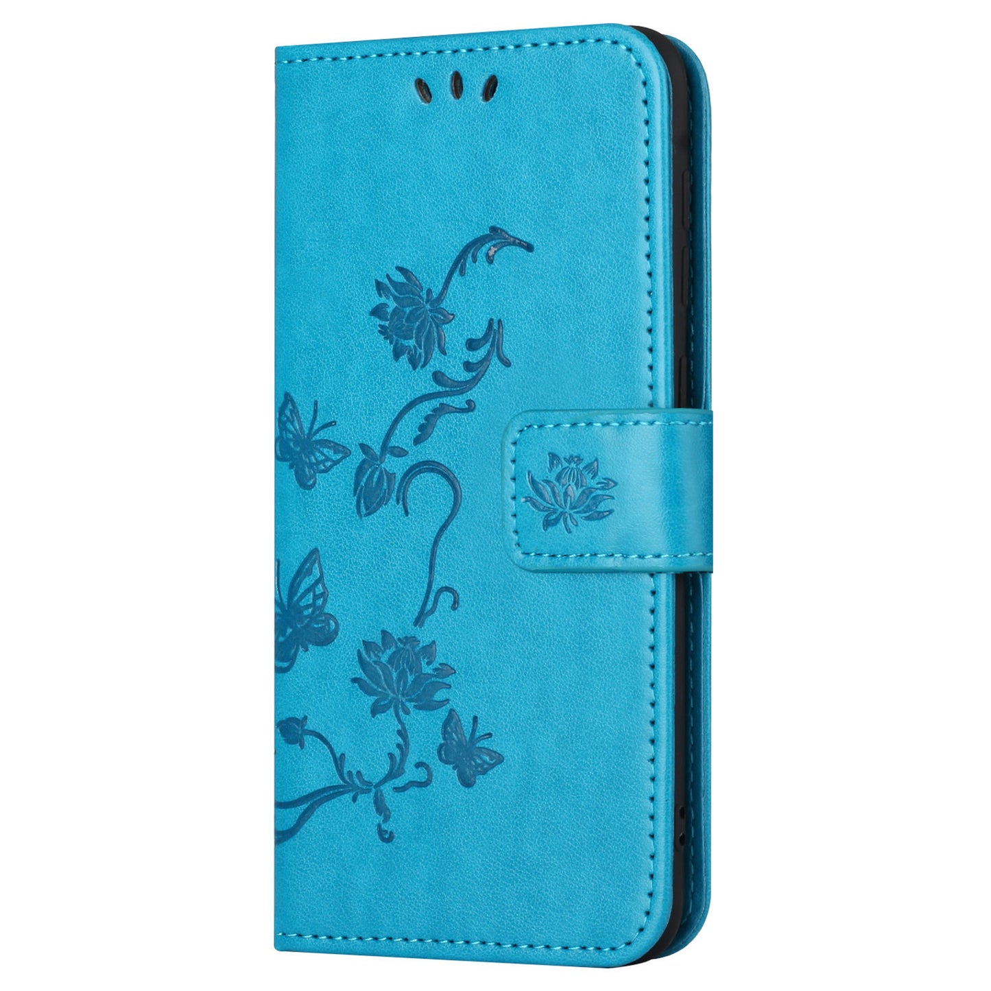 Uniqkart for Xiaomi Redmi 12 4G Wallet Stand Phone Case Butterfly Flower Imprinted PU Leather Cover - Blue
