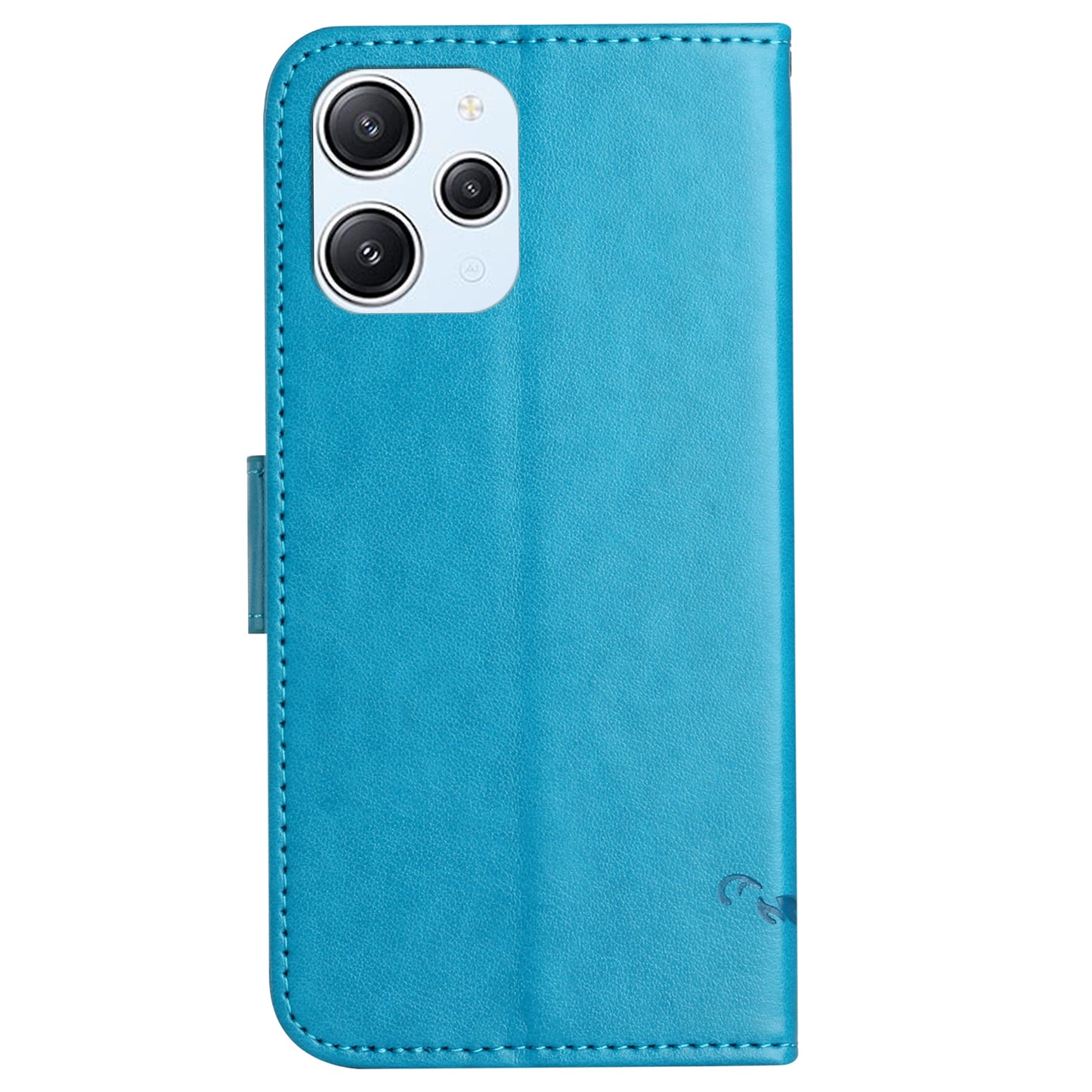 Uniqkart for Xiaomi Redmi 12 4G Wallet Stand Phone Case Butterfly Flower Imprinted PU Leather Cover - Blue